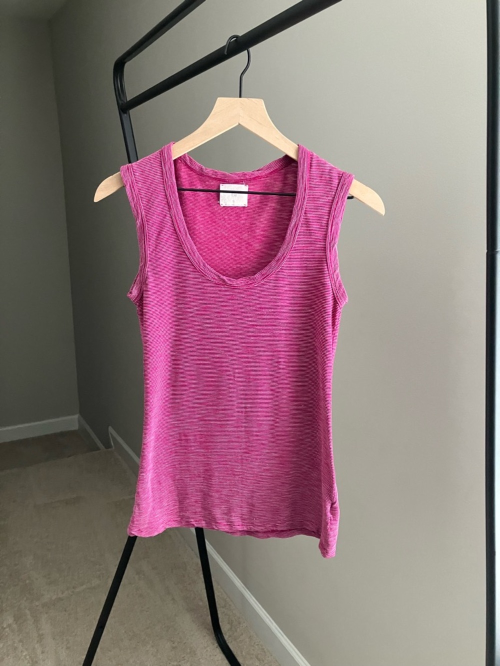 T.La Scoop Neck Tank Top in Magenta with Subtle White Stripes